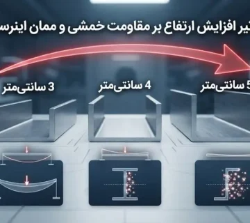 تاثیر افزایش ارتفاع یو چنل (۳، ۴، ۵ سانت) بر مقاومت خمشی و ممان اینرسی