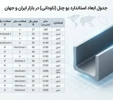 جدول ابعاد استاندارد یو چنل در بازار ایران و جهان؛ راهنمای انتخاب سایز و ضخامت